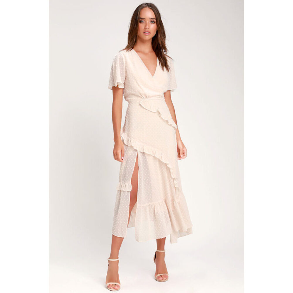 Lulus Next To You Cream Swiss Dot Ruffled Midi Dress White - Size XL